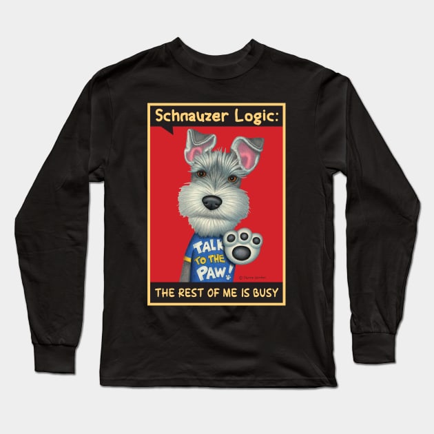 Schnauzer wearing blue shirt Long Sleeve T-Shirt by Danny Gordon Art